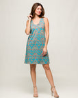 24seven Comfort Apparel Womens Teal Sleeveless Knee Length Shift Dress