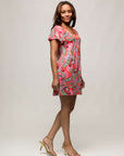 24seven Comfort Apparel Womens Pink Paisley Short Sleeve Scoop Neck Mini Dress