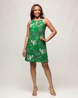 24seven Comfort Apparel Womens Knee Length Green Floral Print Sleeveless Keyhole Dress