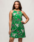 24seven Comfort Apparel Womens Knee Length Green Floral Print Sleeveless Keyhole Dress