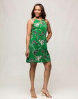24seven Comfort Apparel Womens Knee Length Green Floral Print Sleeveless Keyhole Dress