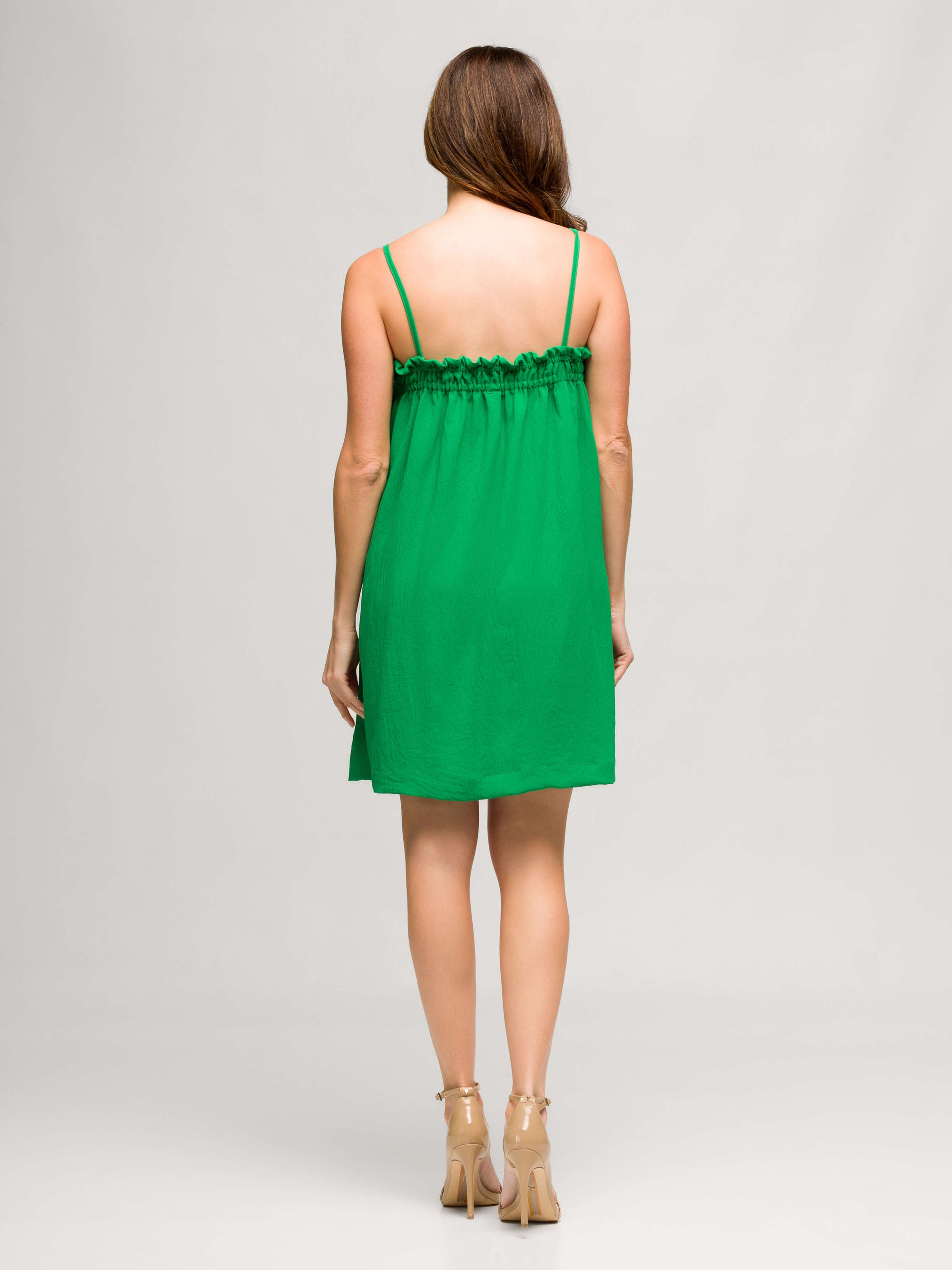 24seven Comfort Apparel Square Neck Spaghetti Strap Smocked Pocket Mini Dress