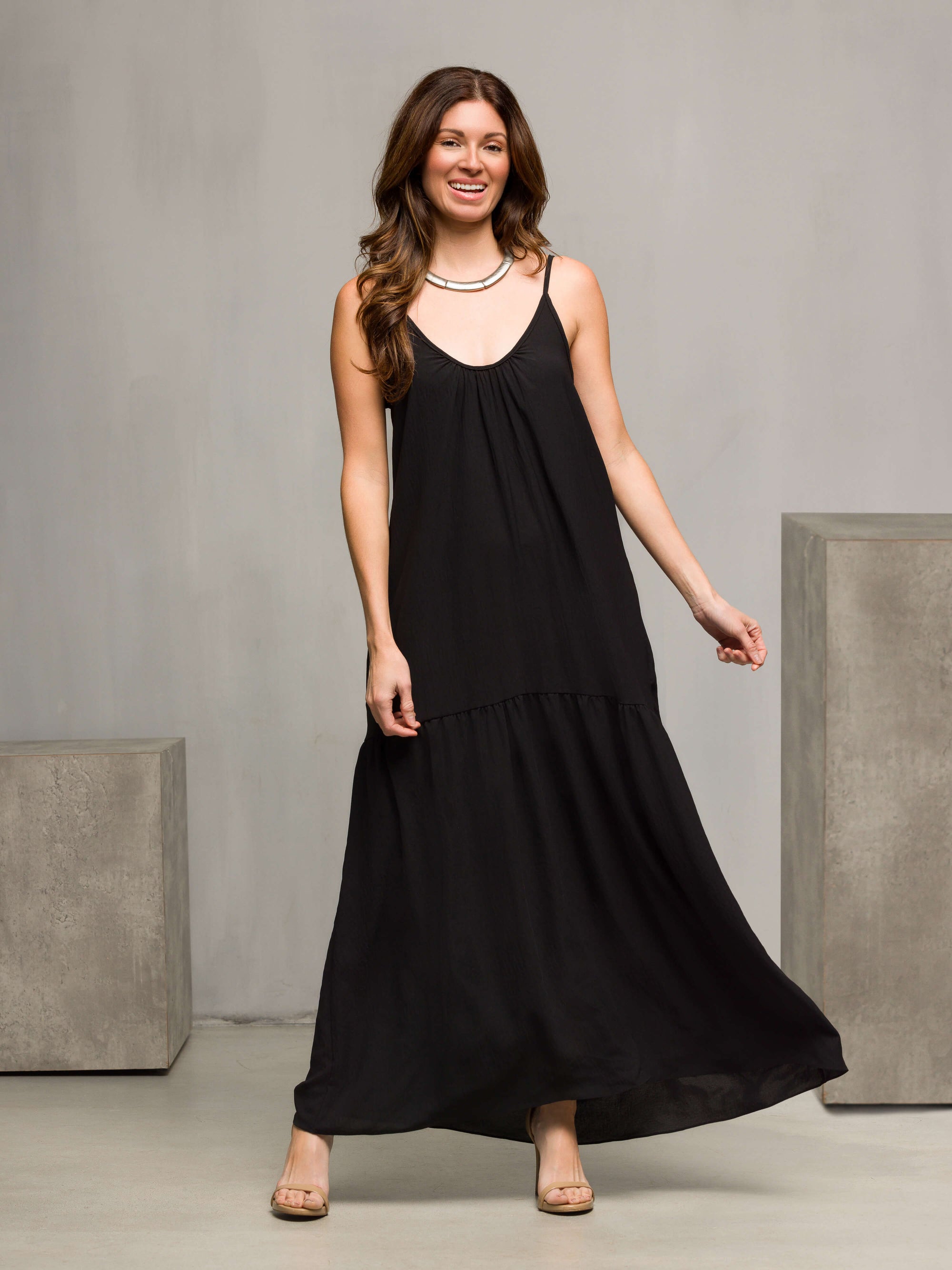 24seven Comfort Apparel Womens Lightweight Spaghetti Strap Pocket Maxi Dress