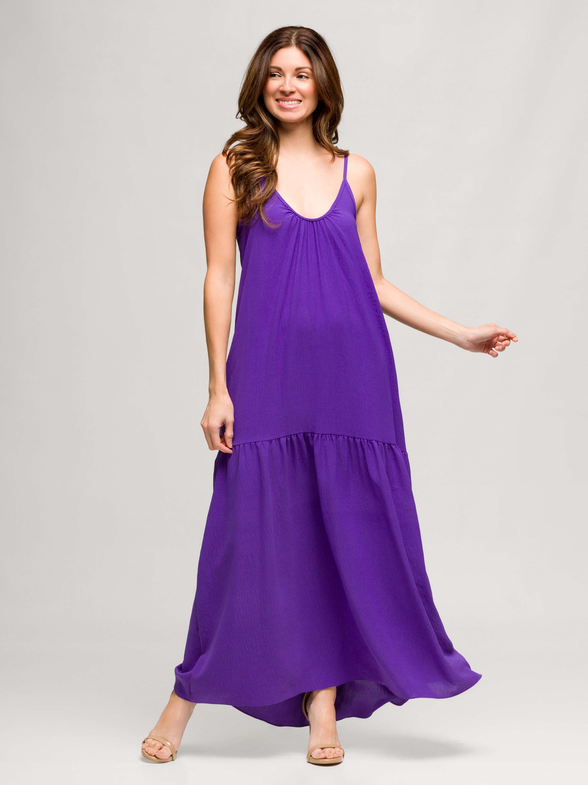 24seven Comfort Apparel Womens Lightweight Spaghetti Strap Pocket Maxi Dress