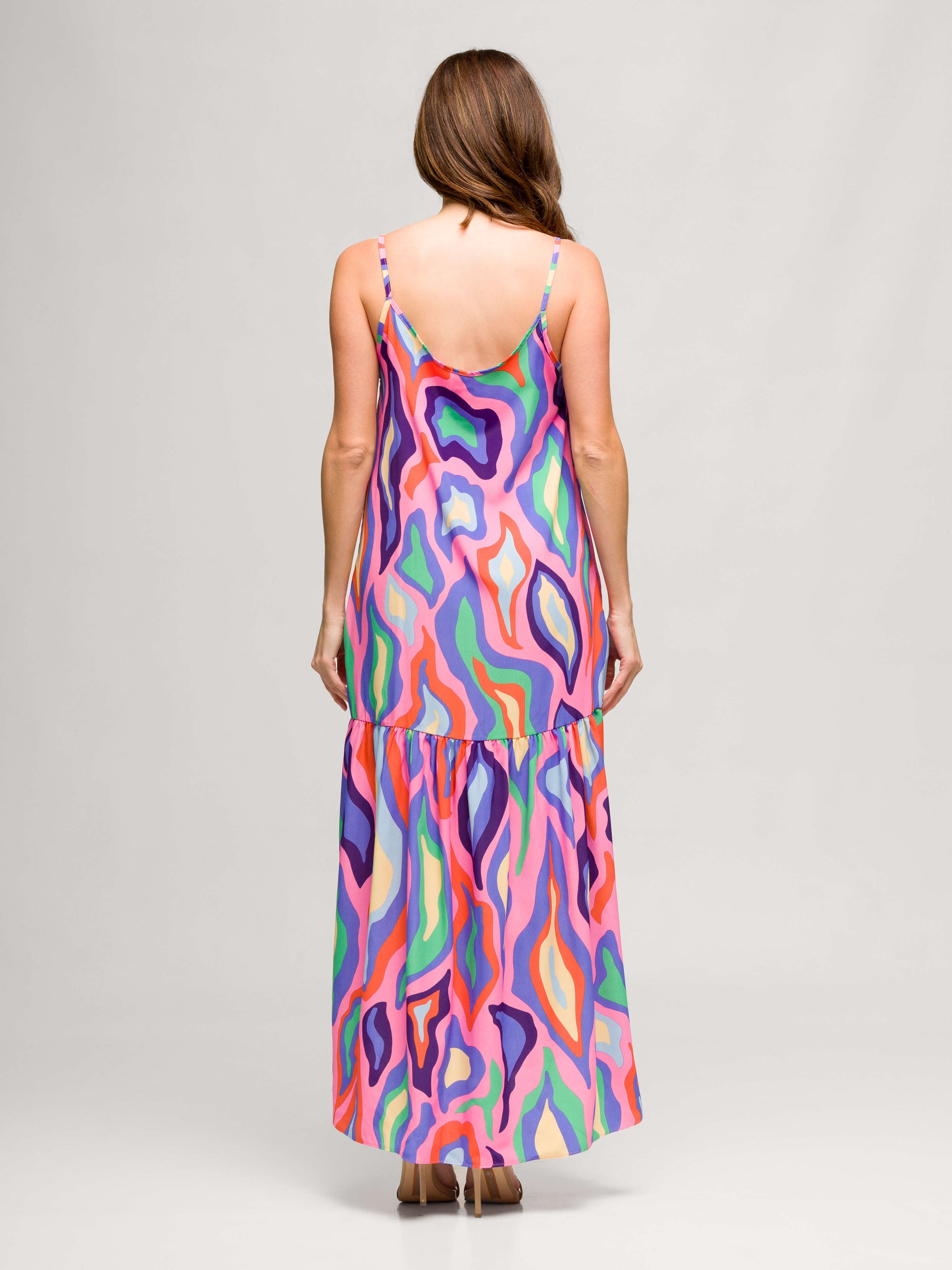 24seven Comfort Apparel Multicolor Lightweight Spaghetti Strap Pocket Maxi Dress