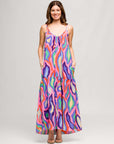 24seven Comfort Apparel Multicolor Lightweight Spaghetti Strap Pocket Maxi Dress