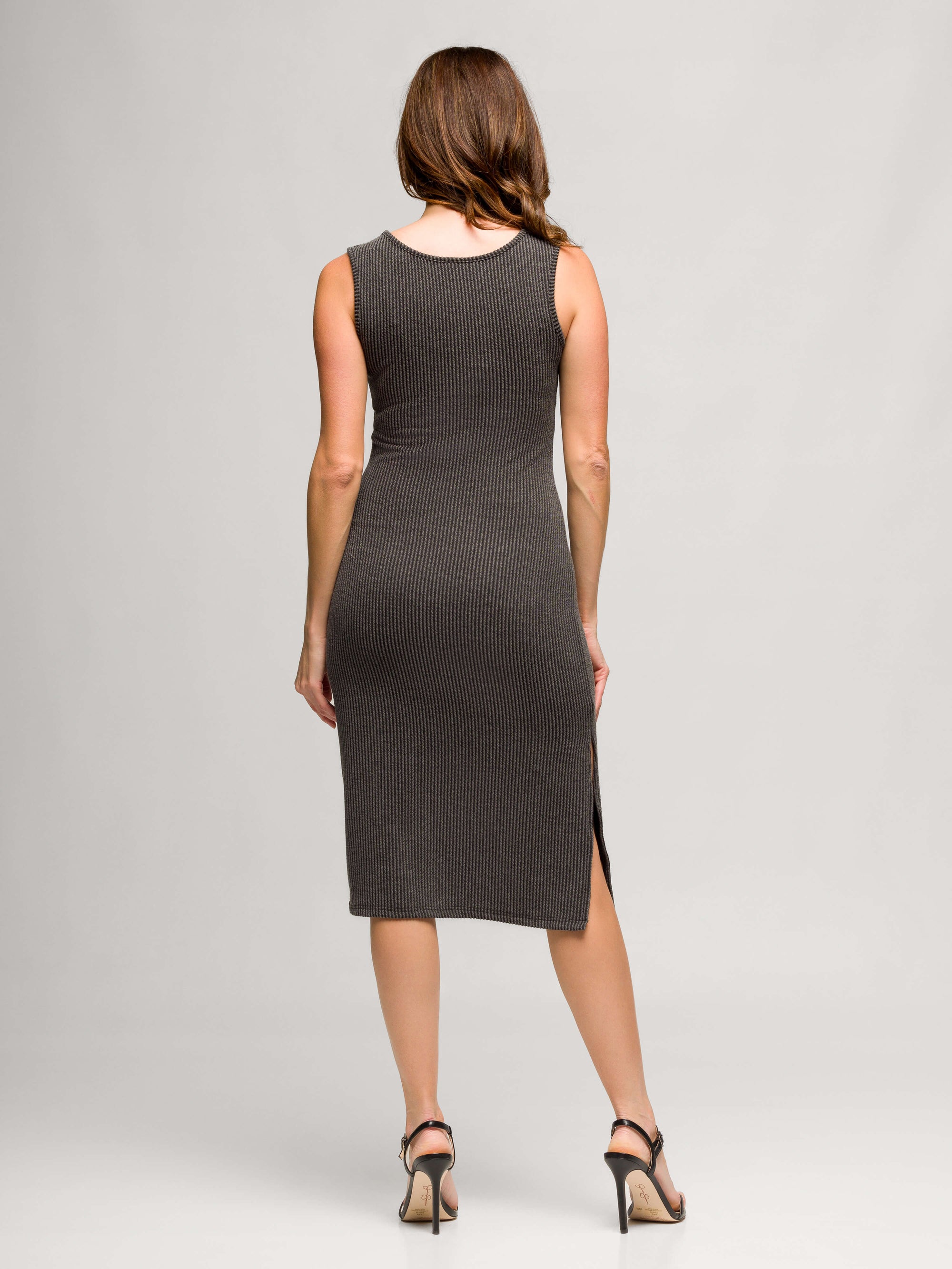 24seven Comfort Apparel Womens Fitted Sleeveless Side Slit Midi Dress