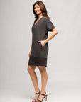 24seven Comfort Apparel Womens V Neck Loose Fit Short Sleeve Pocket T Shirt Dress