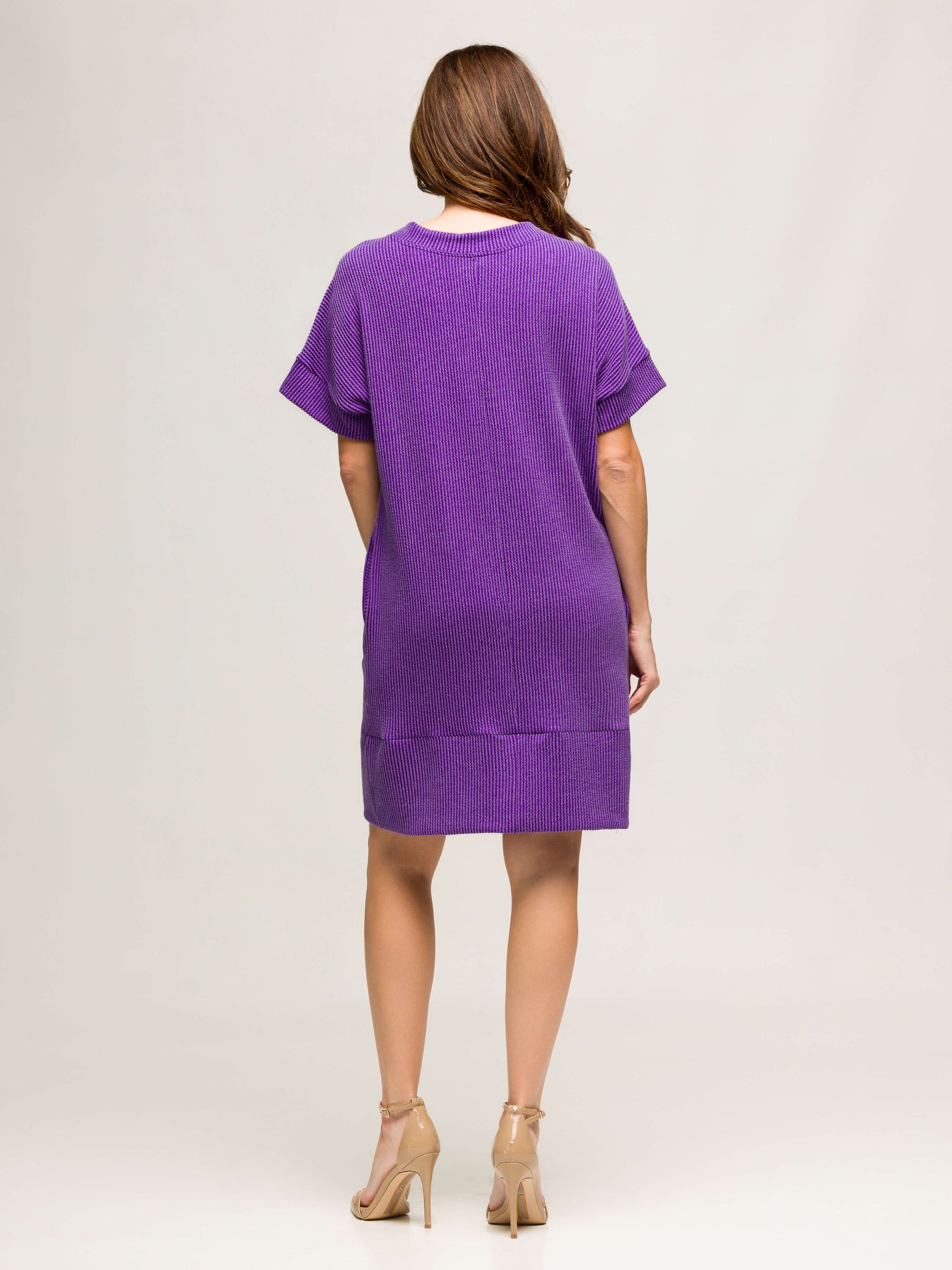 24seven Comfort Apparel Womens V Neck Loose Fit Short Sleeve Pocket T Shirt Dress