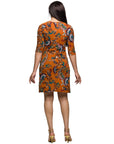 24seven Comfort Apparel Elbow Sleeve Ruched Tulip Fall Print Mini Dress