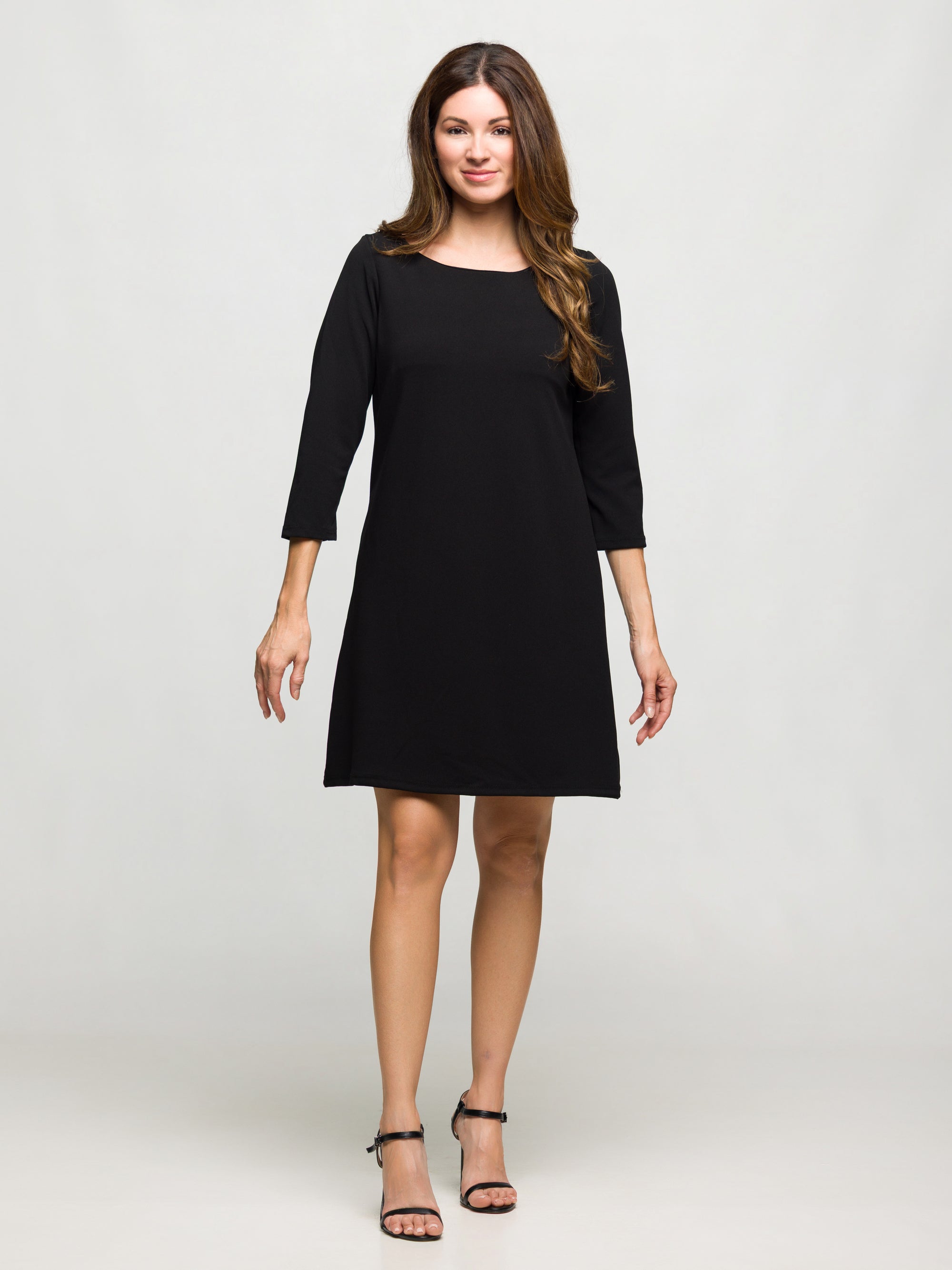 24seven Comfort Apparel Three Quarter Sleeve A Line Knee Length Dress