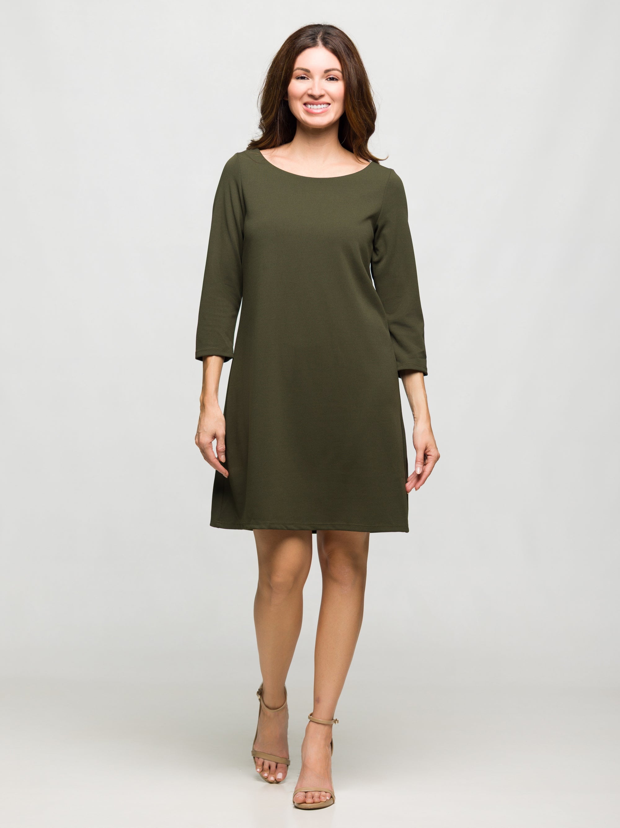 24seven Comfort Apparel Three Quarter Sleeve A Line Knee Length Dress