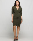 24seven Comfort Apparel Solid Color V Neck Faux Wrap Dress