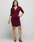 24seven Comfort Apparel Solid Color V Neck Faux Wrap Dress