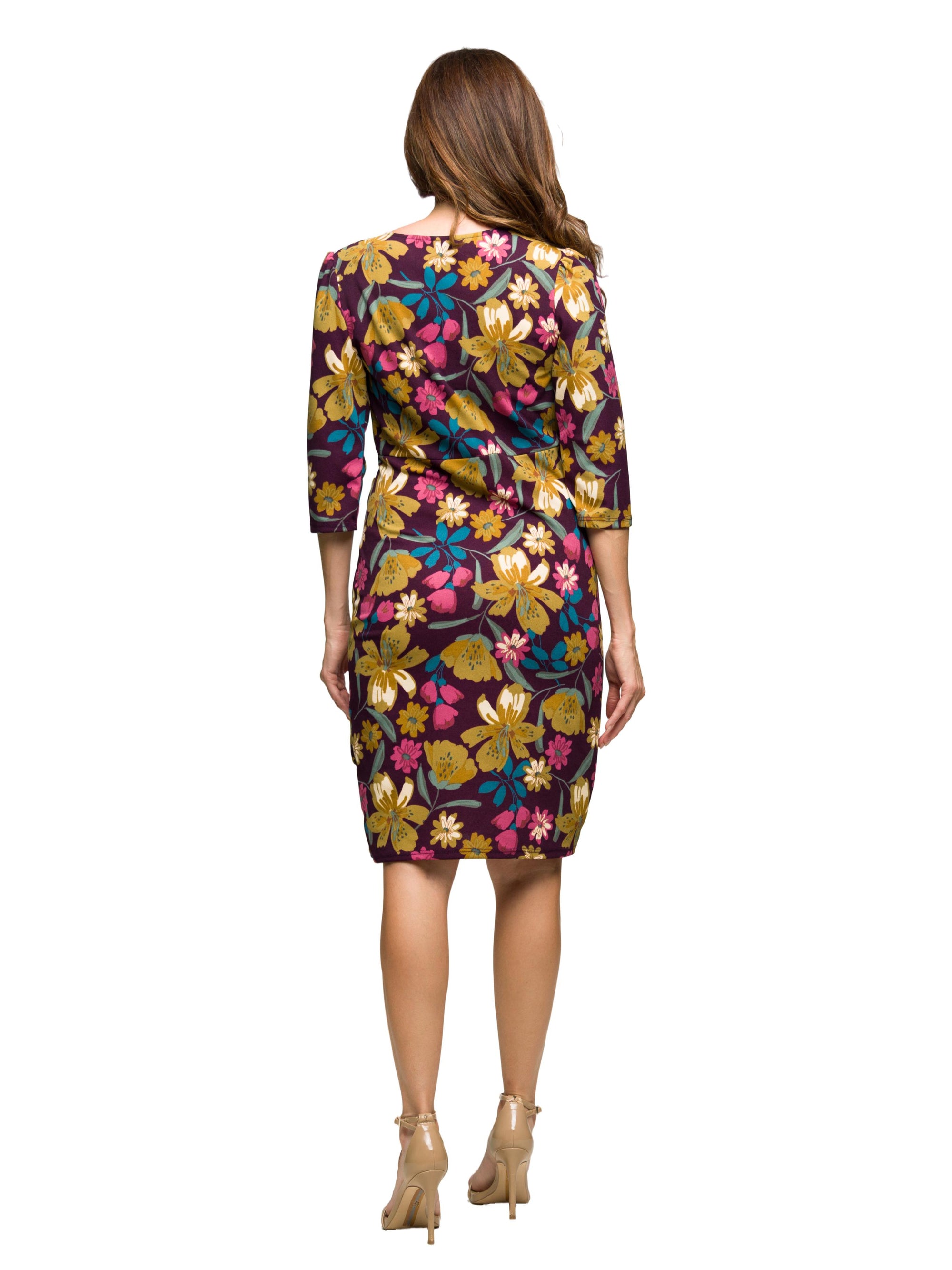 24seven Comfort Apparel Floral Print Faux Wrap Dress