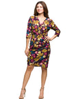 24seven Comfort Apparel Floral Print Faux Wrap Dress