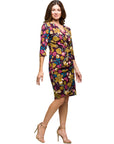 24seven Comfort Apparel Floral Print Faux Wrap Dress