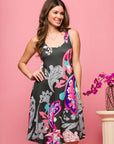 24seven Comfort Apparel Womens Pink Paisley Print Sleeveless Knee Length Tank Swing Dress