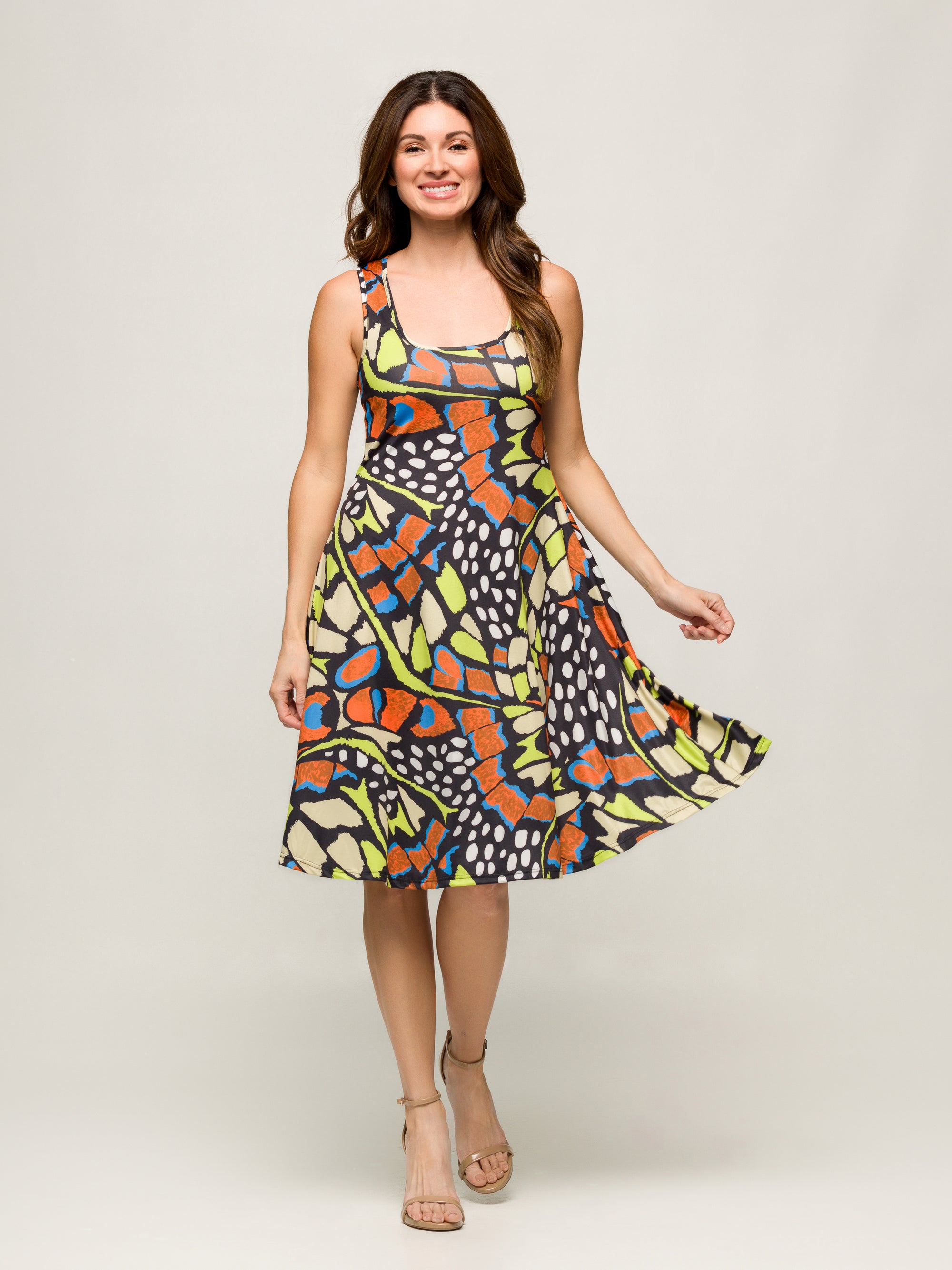24seven Comfort Apparel Womens Butterfly Print Sleeveless Knee Length Tank Swing Dress