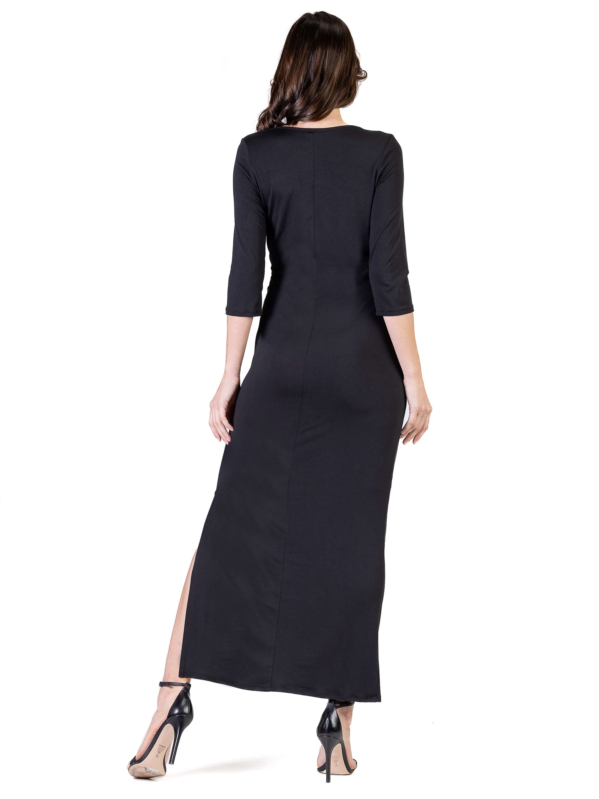 Fitted V-Neck Side Slit Maxi Dress