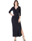 Fitted V-Neck Side Slit Maxi Dress