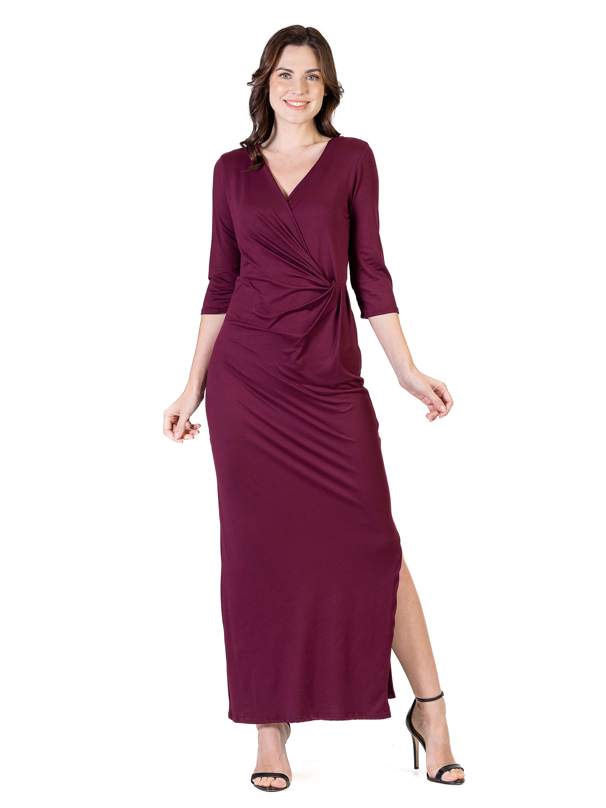 Fitted V-Neck Side Slit Maxi Dress
