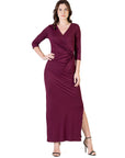 Fitted V-Neck Side Slit Maxi Dress