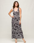 24seven Comfort Apparel Black and White Womens Razorback Tank Casual Maxi Dress