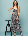 24seven Comfort Apparel Black and White Womens Razorback Tank Casual Maxi Dress