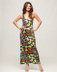 24seven Comfort Apparel Bright Butterfly Print Womens Razorback Tank Casual Maxi Dress