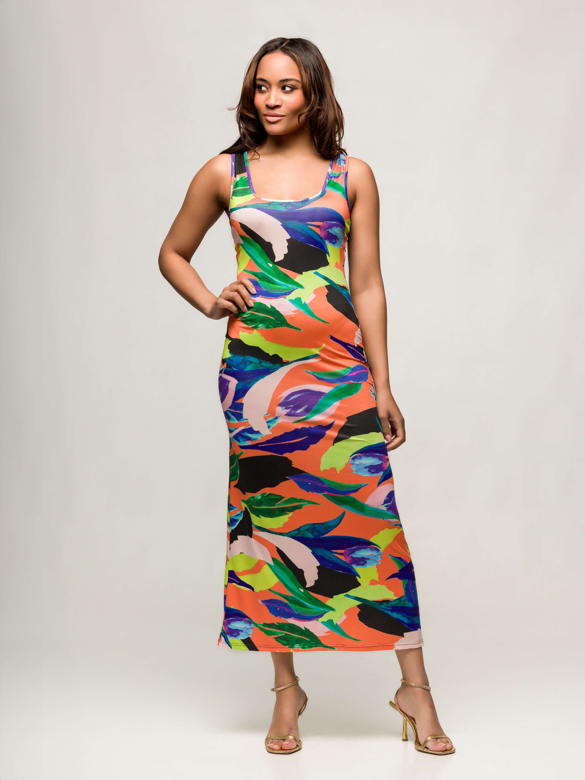 24seven Comfort Apparel Multicolor Womens Razorback Tank Casual Maxi Dress