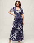 24seven Comfort Apparel Womens Blue Floral Print Elbow Sleeve Casual A Line Maxi Dress