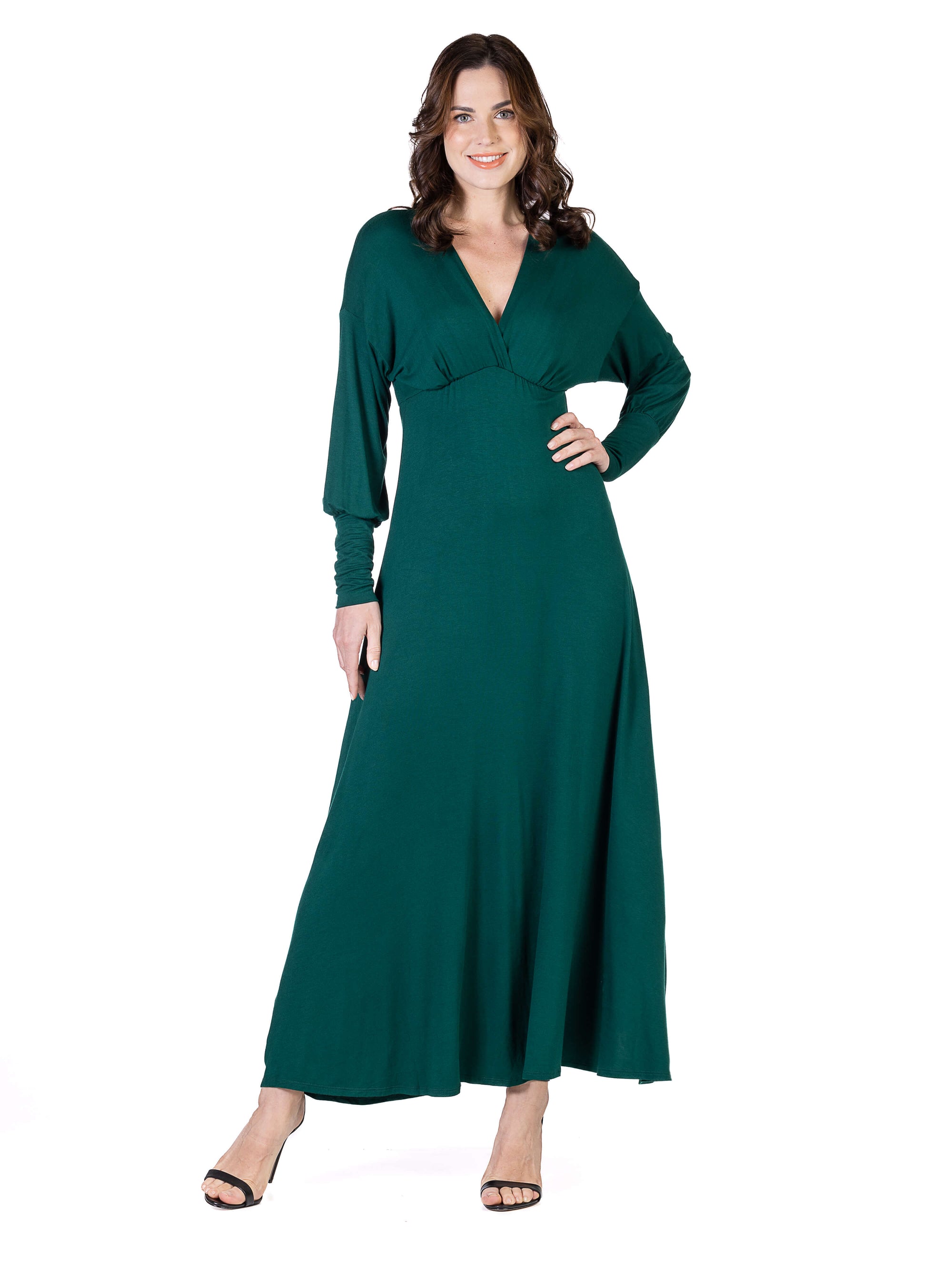 V-Neck Long Sleeve Maxi Dress