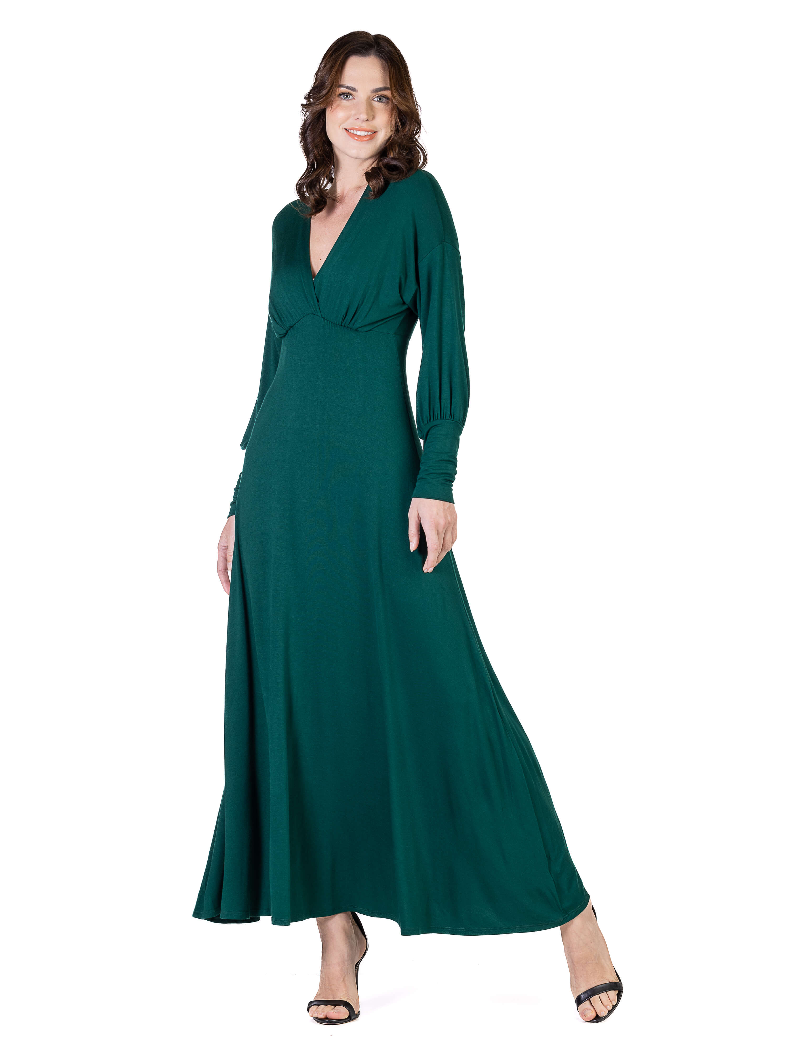 V-Neck Long Sleeve Maxi Dress – 24seven Comfort Apparel