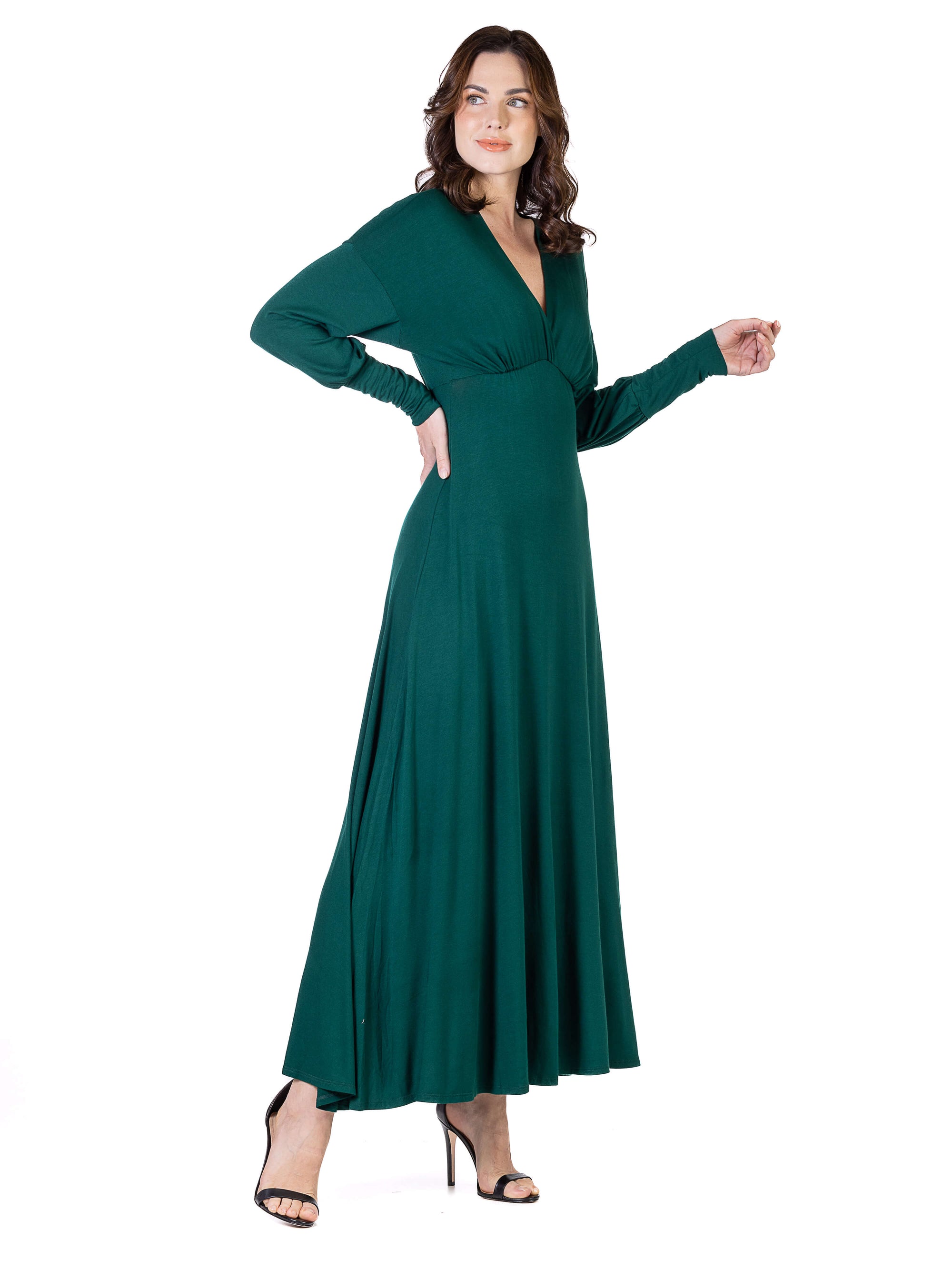 V-Neck Long Sleeve Maxi Dress