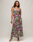 24seven Comfort Apparel Womens Hot Pink Paisley Print Scoop Neck A Line Sleeveless Maxi Dress