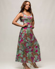 24seven Comfort Apparel Womens Hot Pink Paisley Print Scoop Neck A Line Sleeveless Maxi Dress