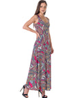 Womens Pink Paisley Print Scoop Neck A Line Sleeveless Maxi Dress
