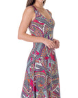 Womens Pink Paisley Print Scoop Neck A Line Sleeveless Maxi Dress