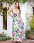 Womens Pastel Floral Scoop Neck A Line Sleeveless Maxi Dress