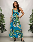 24seven Comfort Apparel Womens Blue Paisley Print Scoop Neck A Line Sleeveless Maxi Dress