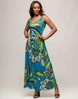24seven Comfort Apparel Womens Blue Paisley Print Scoop Neck A Line Sleeveless Maxi Dress