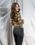 Multicolor Geo Pring Long Sleeve Turtle Neck Top