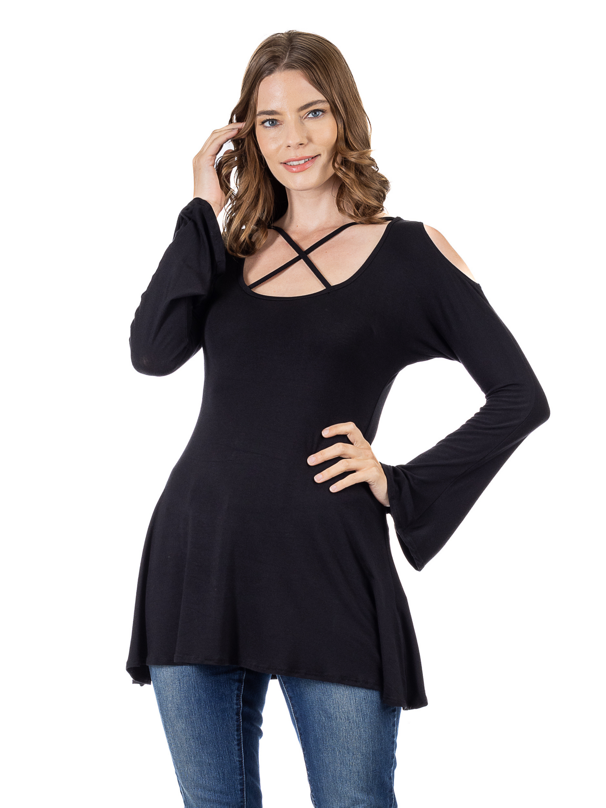 Criss Cross Cold Shoulder Long Sleeve Top