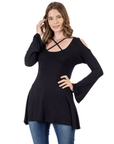 Criss Cross Cold Shoulder Long Sleeve Top