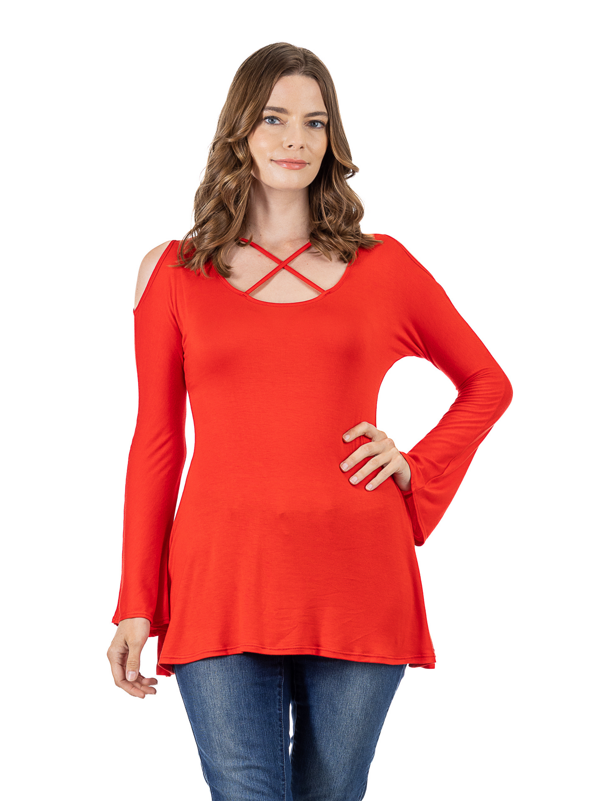 Criss Cross Cold Shoulder Long Sleeve Top