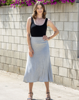 Womens Elastic Waist Solid Color Maxi Skirt