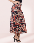 Black and Red Paisley Print Maxi Skirt