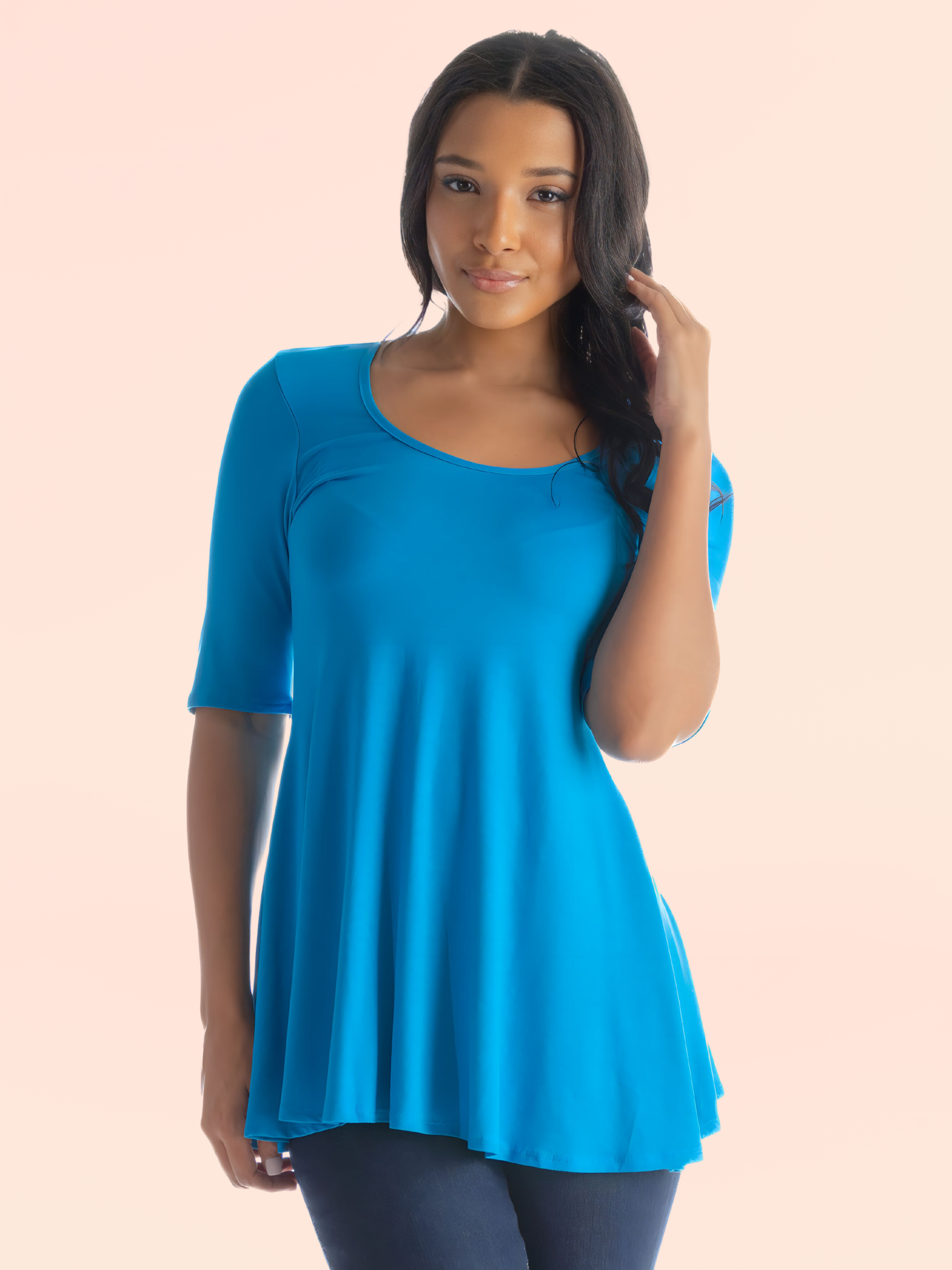 Elbow Sleeve Swing Tunic Top For Women
