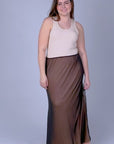 Plus Size Solid Color Sheer Overlay Elastic Waist Dressy Maxi Skirt